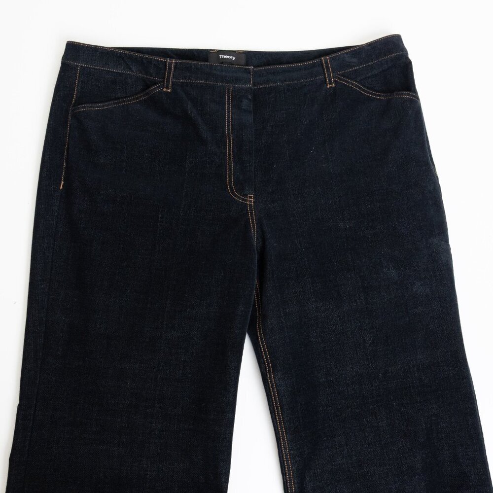 Theory Sueded Dark Wash Bootcut Jeans Wide Leg Size 10 - Picture 4 of 12